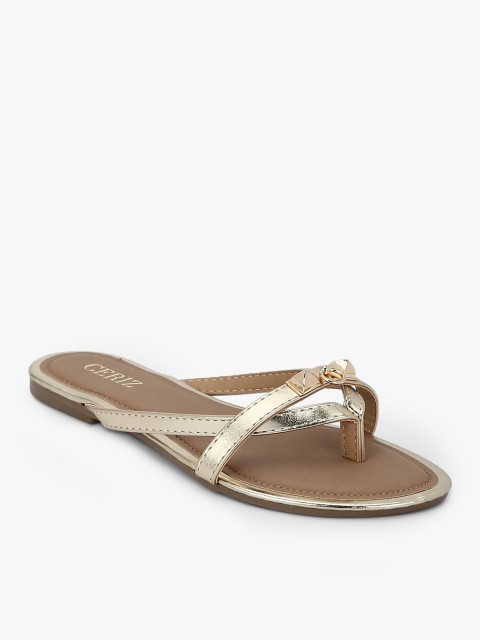 

CERIZ Women Gold-Toned Solid Open Toe Flats