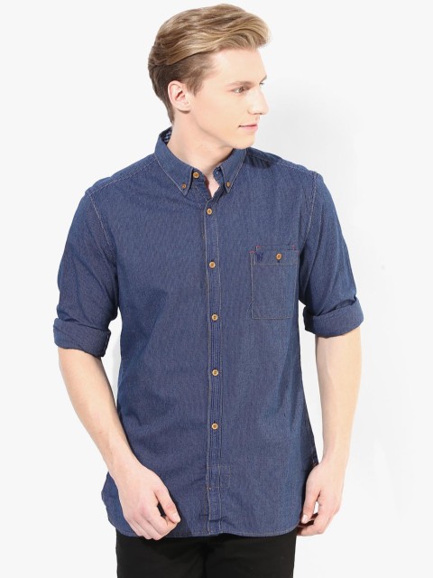 

French Connection Men Navy Blue Slim Fit Striped Casual Shirt