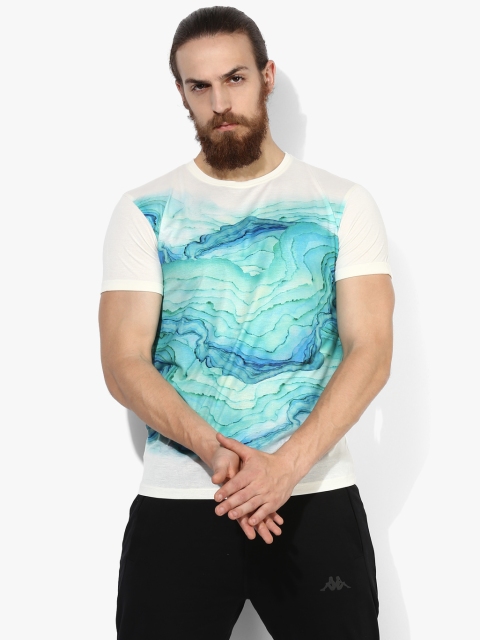 

Voi Jeans Men Off-White & Blue Printed Round Neck T-shirt
