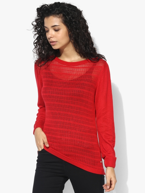 

Park Avenue Women Red Self Design Pullover Sweater