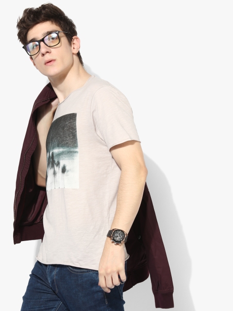 

SELECTED Men Beige Printed Round Neck T-shirt