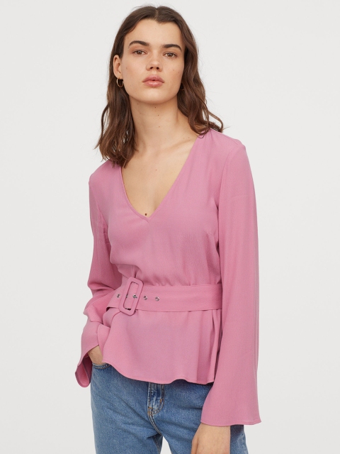 

H&M Women Pink Belted Blouse