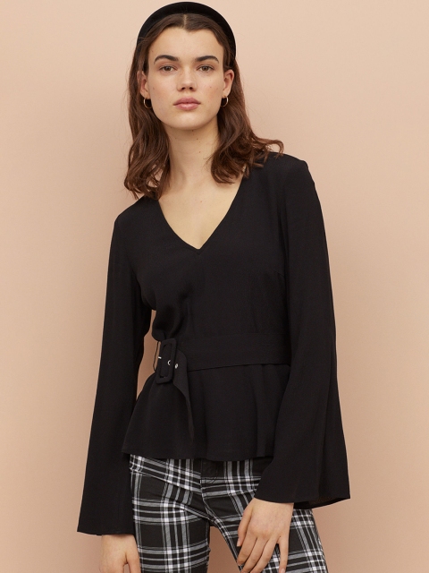 

H&M Women Black Belted Blouse