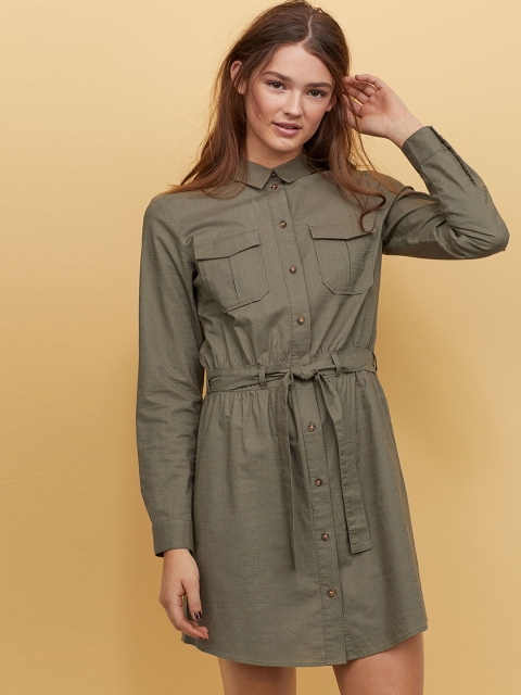 

H&M Women Green Cotton Utility Dress