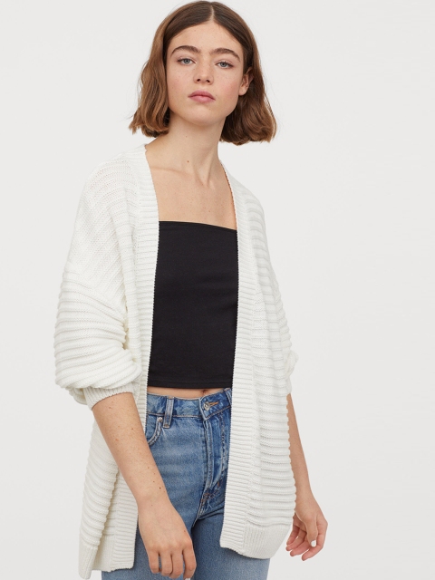 

H&M Women White Textured-Knit Cardigan