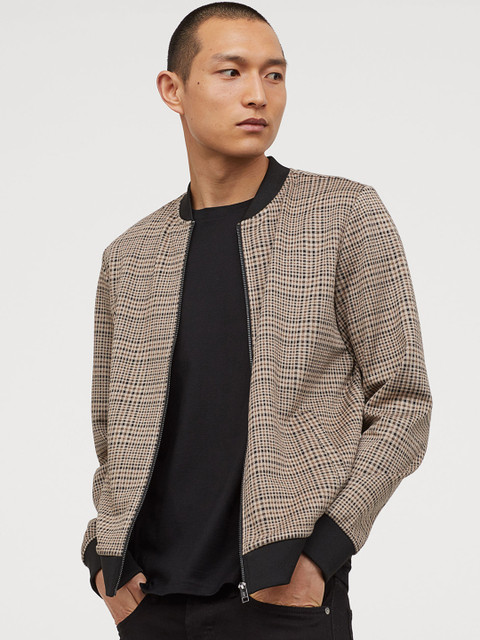 

H&M Men Beige & Black Zip-Up Cardigan
