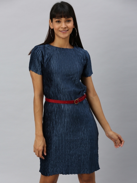 

Vero Moda Women Navy Blue Solid Sheath Dress with Gathers