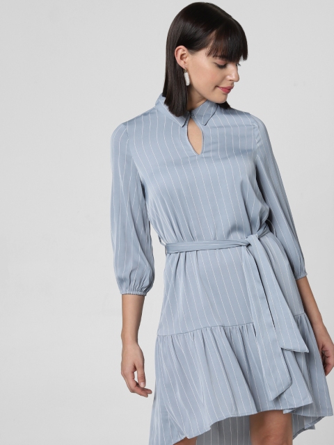 

Vero Moda Women Blue & White Striped Drop-Waist Dress
