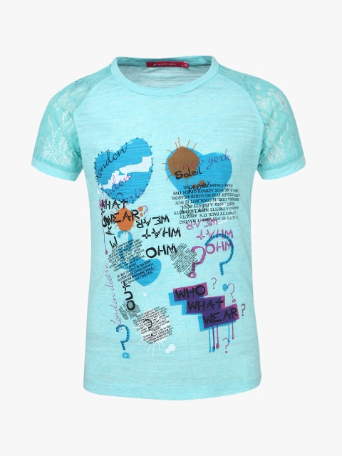 

Monte Carlo Girls Sea Green Printed Round Neck T-Shirt