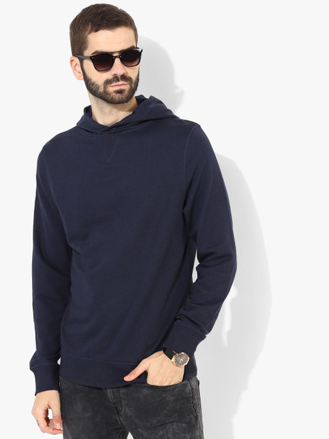 

SELECTED Men Navy Blue Solid Hooded T-shirt
