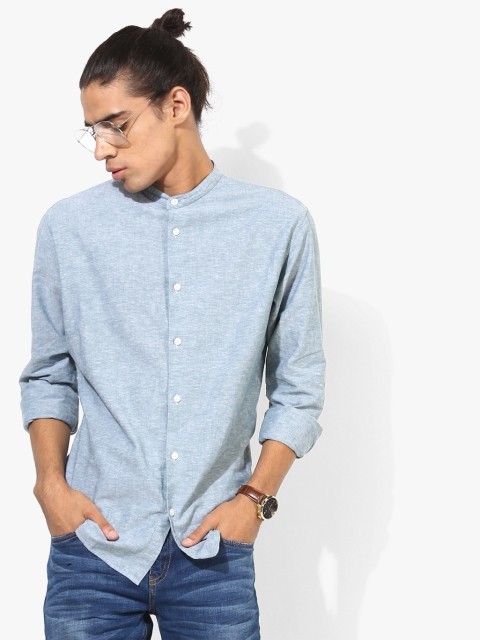 

SELECTED Men Blue Linen Solid Slim Fit Casual Shirt