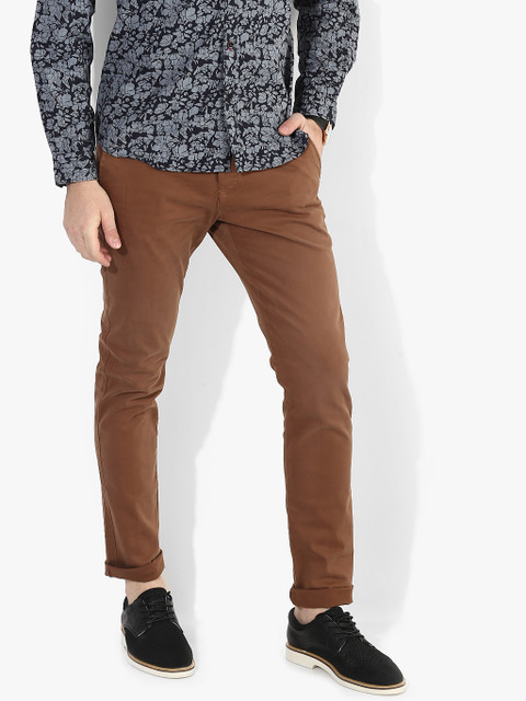 

SELECTED Men Rust Brown Solid Slim Fit Chinos