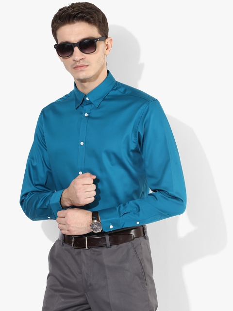 

SELECTED Men Teal Blue Slim Fit Solid Party Shirt