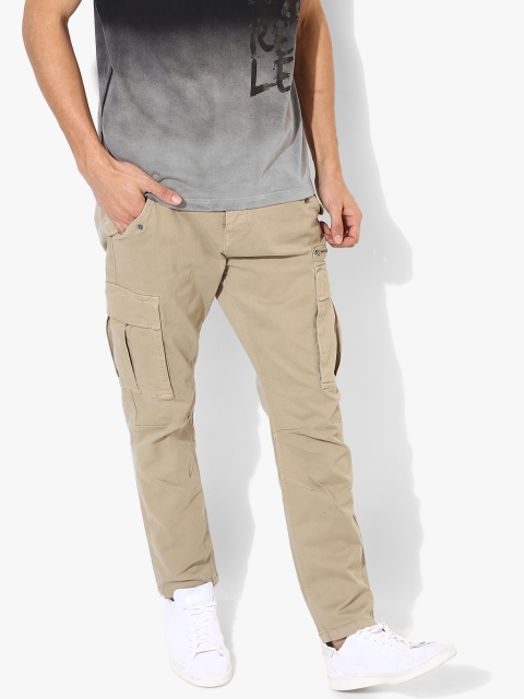 

SELECTED Men Beige Solid Slim Fit Cargo