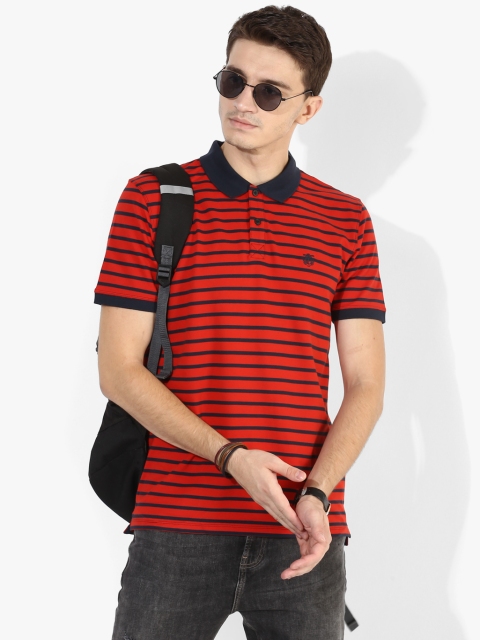 

SELECTED Men Red & Navy Blue Striped Polo Collar T-shirt