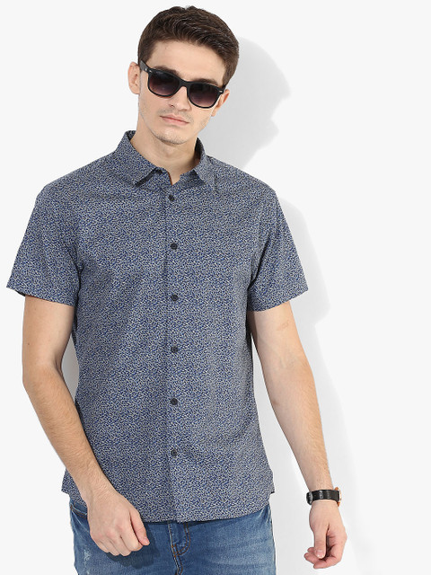 

SELECTED Men Navy Blue & Grey Slim Fit Printed Casual Shirt