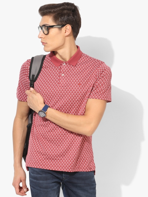 

Louis Philippe Men Pink & White Printed Polo Collar T-shirt