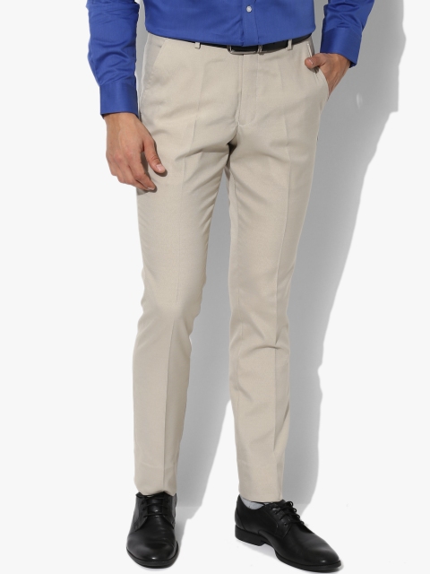 

Indigo Nation Men Beige Solid Slim Fit Formal Trousers