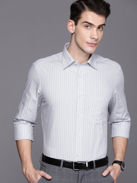 

Louis Philippe Men Grey & White Classic Regular Fit Striped Formal Shirt