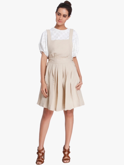 

Vero Moda Women Beige Solid Pinafore Dress