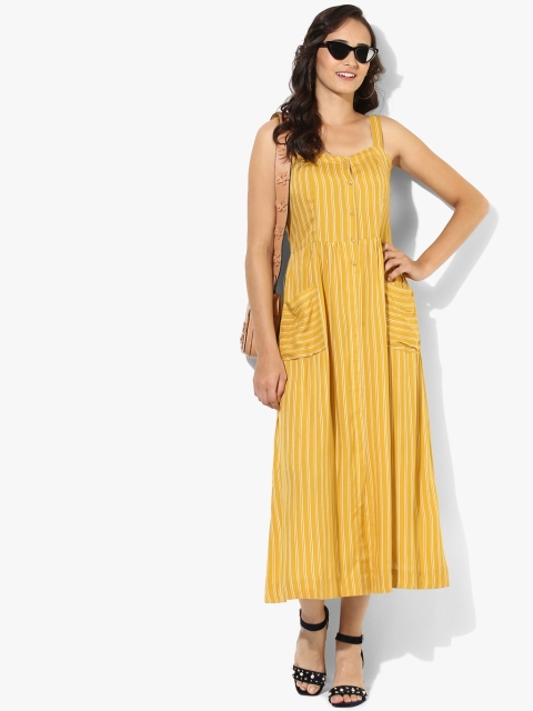 

MIAMINX Women Mustard Yellow & Off-White Striped A-Line Dress