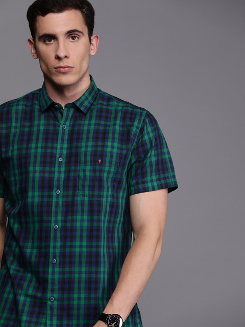 

Louis Philippe Sport Men Navy Blue & Green Slim Fit Checked Casual Shirt