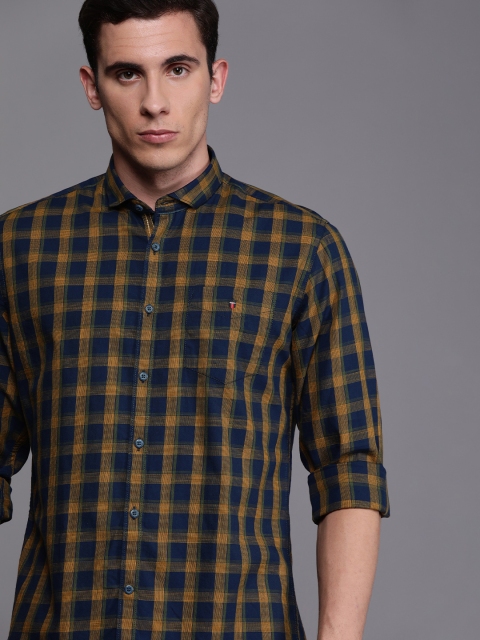 

Louis Philippe Sport Men Navy Blue & Mustard Yellow Slim Fit Checked Casual Shirt