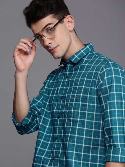 

Louis Philippe Sport Men Teal Green & Off-White Slim Fit Checked Casual Shirt