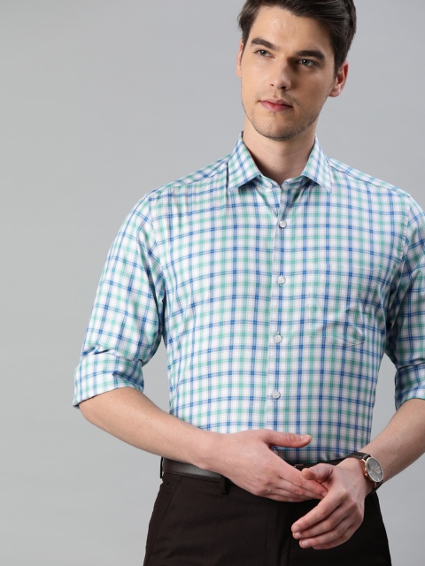 

Louis Philippe Men Green & White Slim Fit Checked Formal Shirt