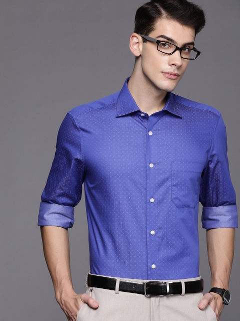 

Louis Philippe Men Blue & White Slim Fit Self Design Formal Shirt