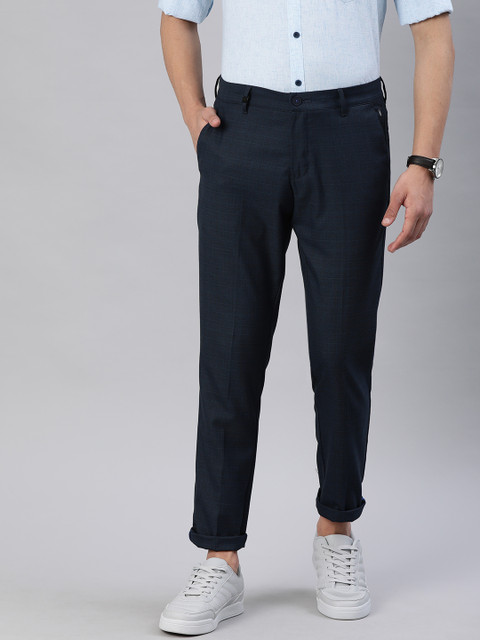 

Louis Philippe Sport Men Navy Blue & Grey Comfy Tapered Fit Checked Regular Trousers