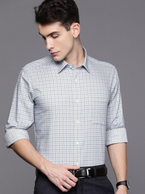 

Louis Philippe Men Blue & White Slim Fit Checked Formal Shirt
