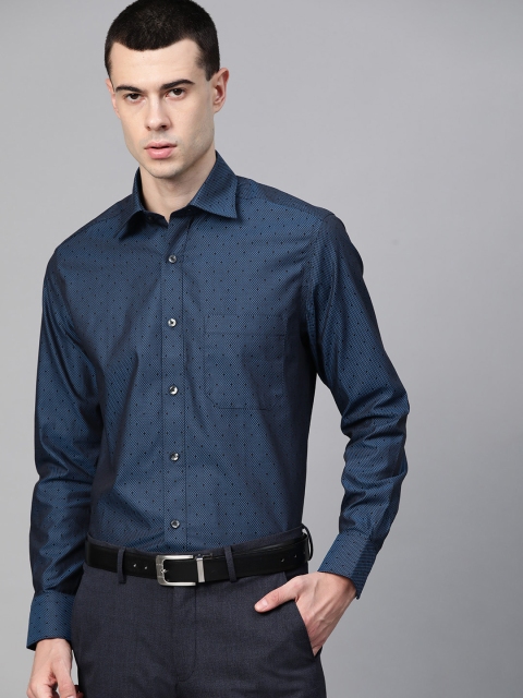

Louis Philippe Men Teal Blue & Black Classic Fit Self Design Formal Shirt