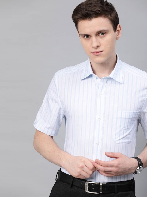 

Louis Philippe Men White & Blue Regular Fit Striped Casual Shirt