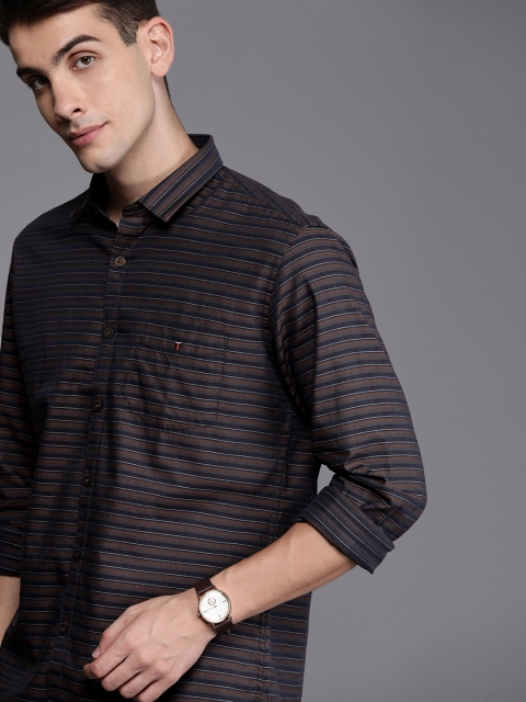 

Louis Philippe Sport Men Brown & Navy Blue Slim Fit Striped Casual Shirt