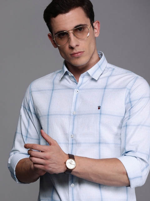 

Louis Philippe Sport Men White & Blue Super Slim Fit Checked Casual Shirt