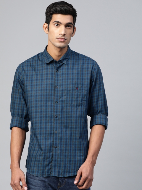

Louis Philippe Sport Men Teal Blue & Charcoal Grey Slim Fit Checked Casual Shirt