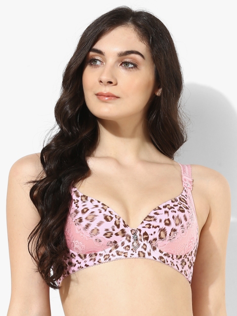 

Angels Secret Pink & Brown Leopard Print Underwired Lightly Padded Push-Up Bra AS 15
