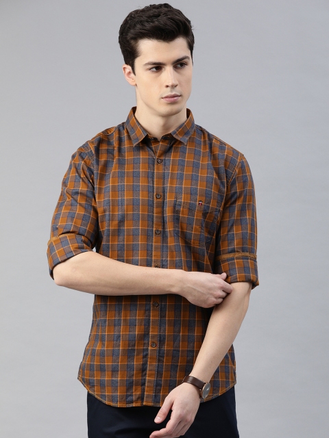 

Louis Philippe Sport Men Grey & Orange Super Slim Fit Checked Casual Shirt