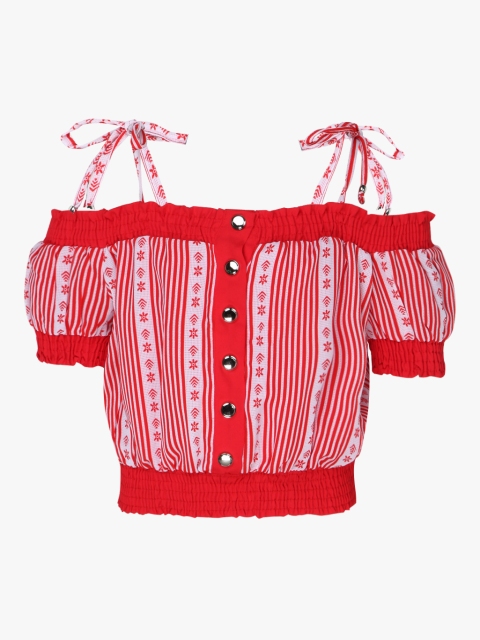 

CUTECUMBER Girls Red & White Striped Bardot Top