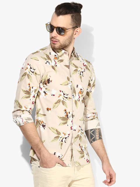 

Jack & Jones Men Beige & White Printed Slim Fit Casual Shirt