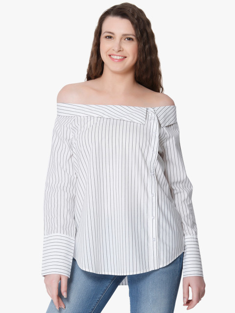 

ONLY Women White Striped Bardot Top