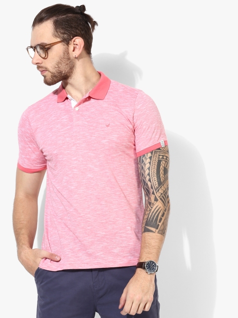 

Blackberrys Men Pink Melange Solid Polo Collar T-shirt