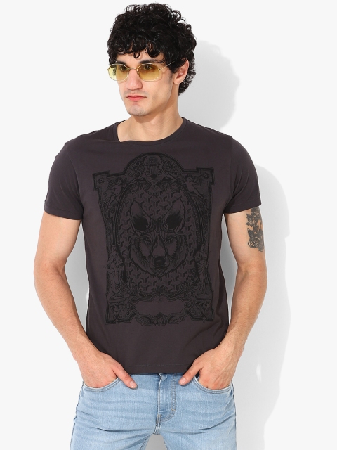 

Ed Hardy Men Charcoal Black Printed Round Neck T-shirt
