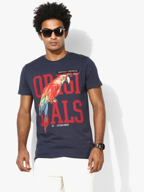 

Jack & Jones Men Navy Blue Printed Round Neck T-shirt