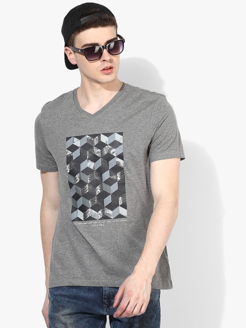 

Calvin Klein Jeans Men Grey Printed V-Neck T-shirt