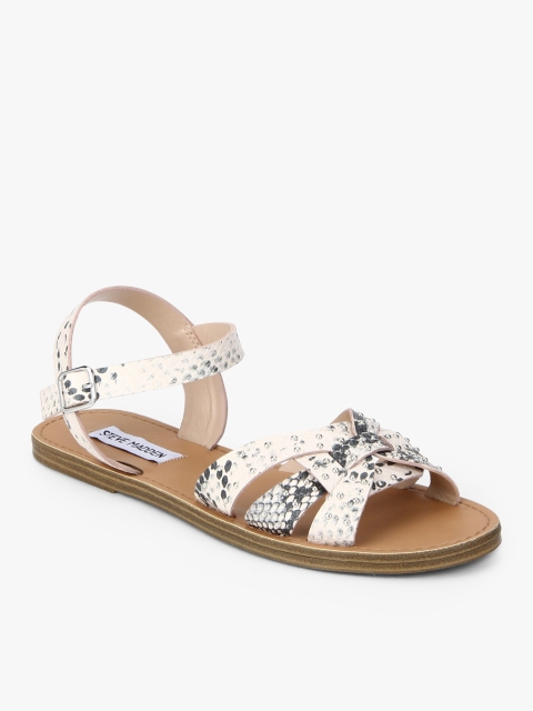 

Steve Madden Women Cream-Coloured Printed Open Toe Flats