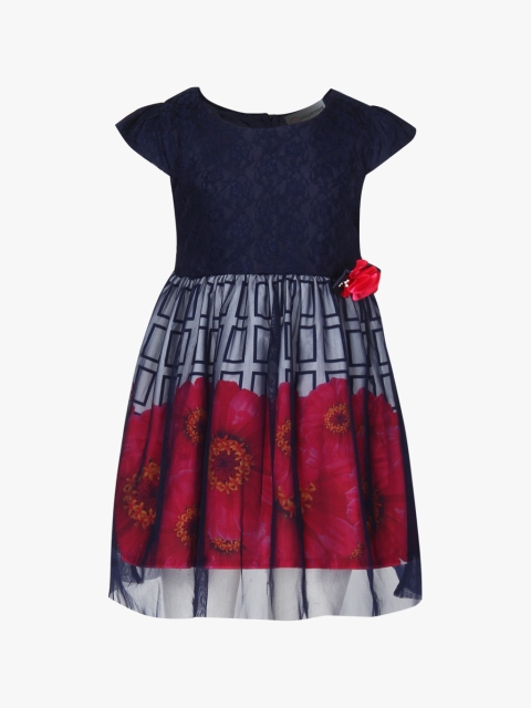

Peppermint Girls Navy Blue Printed Fit and Flare Dress