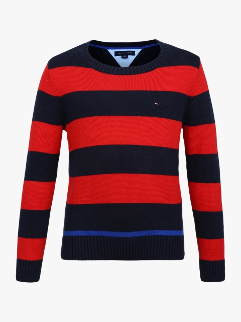 

Tommy Hilfiger Boys Navy Blue & Red Striped Pullover Sweater
