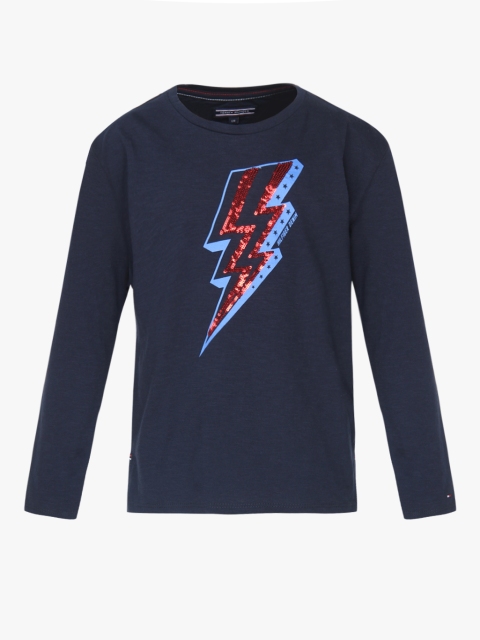 

Tommy Hilfiger Girls Navy Blue Solid Round Neck T-shirt